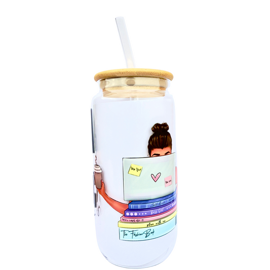 16oz Glass Tumbler with Bamboo Lid & Straw – “Just a Girl Boss Building Her Empire” Design