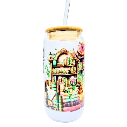 16oz Glass Tumbler with Bamboo Lid & Straw – Just a Girl Who Loves Books Design