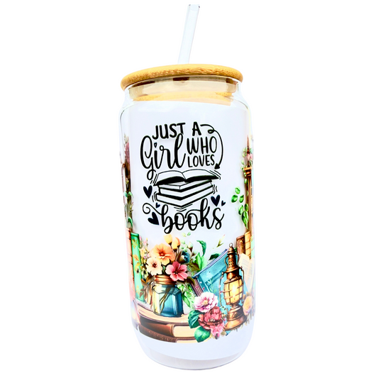 16oz Glass Tumbler with Bamboo Lid & Straw – Just a Girl Who Loves Books Design