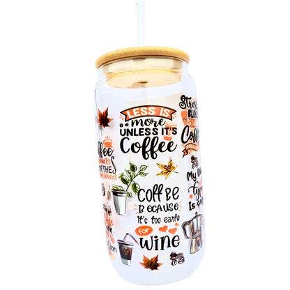 16oz Glass Coffee Tumbler with Bamboo Lid & Straw – “Oh for the Love of Coffee” Design