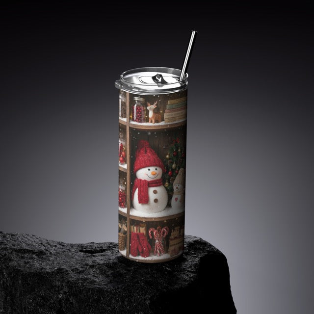 Cozy Holiday Bookshelf Tumbler -  Insulated Travel Mug