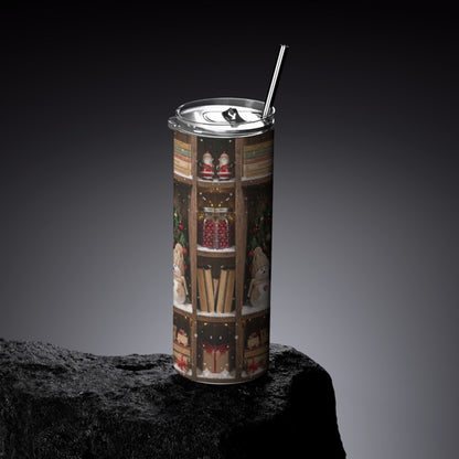 Cozy Holiday Bookshelf Tumbler -  Insulated Travel Mug
