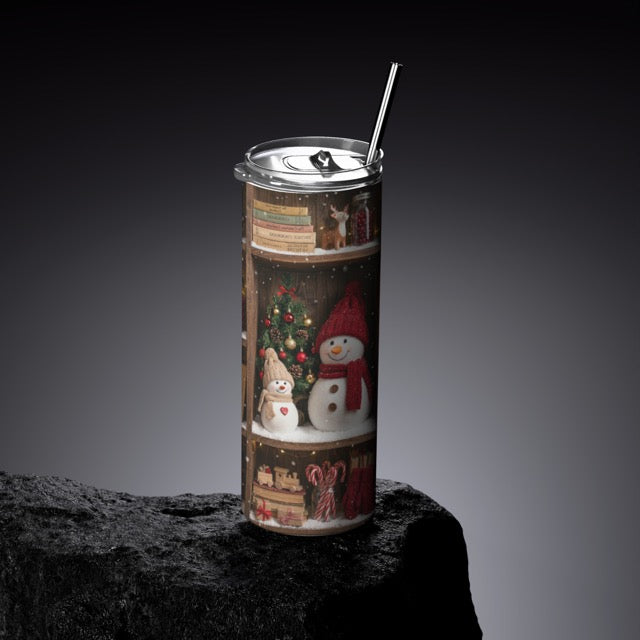 Cozy Holiday Bookshelf Tumbler -  Insulated Travel Mug